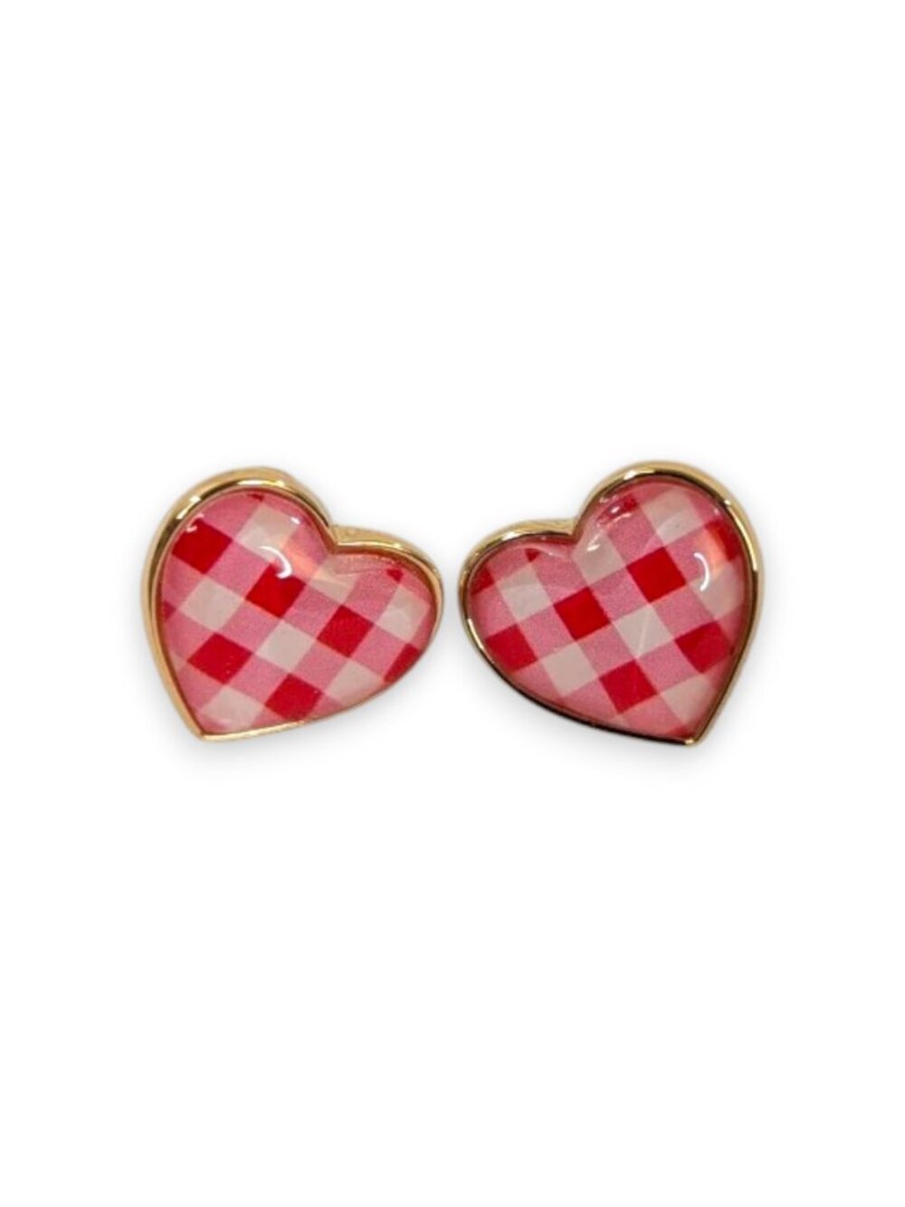 Betsey Johnson Heart Earrings Red Gingham Checkered